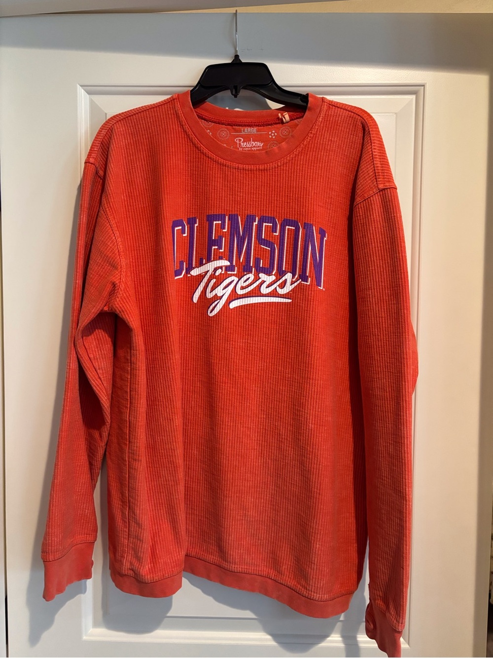 Pressbox Orange Clemson Tigers Waffle-Knit Crewneck